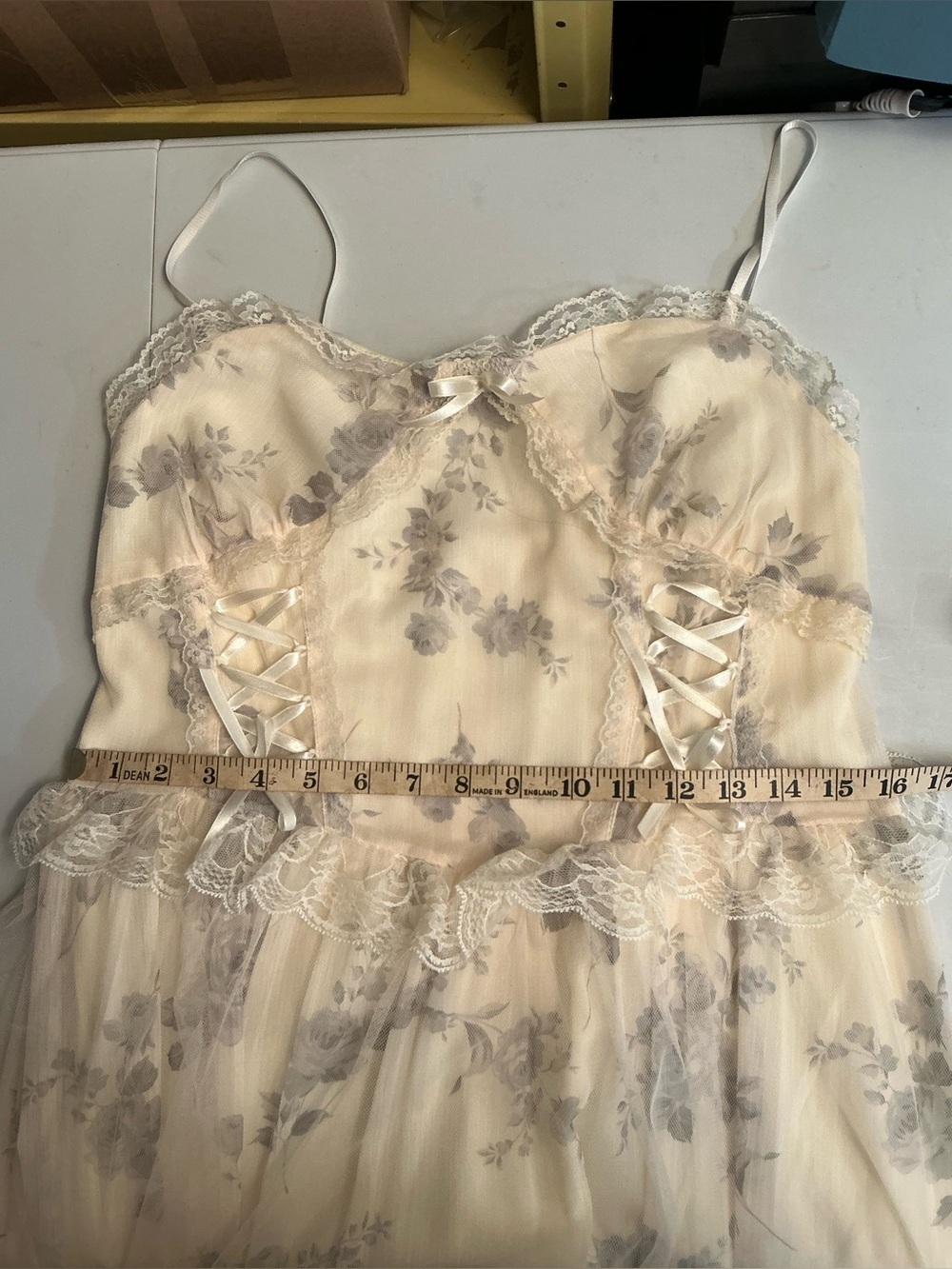 2167 - Yike Fashion Vintage Style Floral Mesh Tulle Cami Dress Lace Corset Midi - Picture 8 of 9